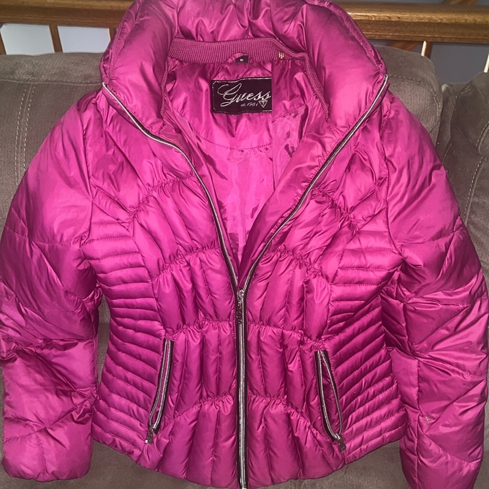 Guess pink puffer jacket